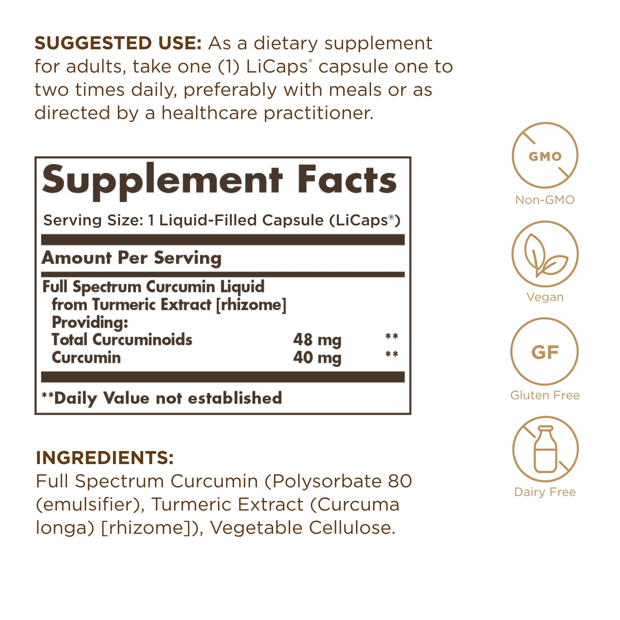 Solgar Full Spectrum Curcumin - 60 LiCaps - Superior Absorption - Brain, Joint & Immune Health - Non-GMO, Vegan, Gluten Free, Dairy Free - 60 Servings