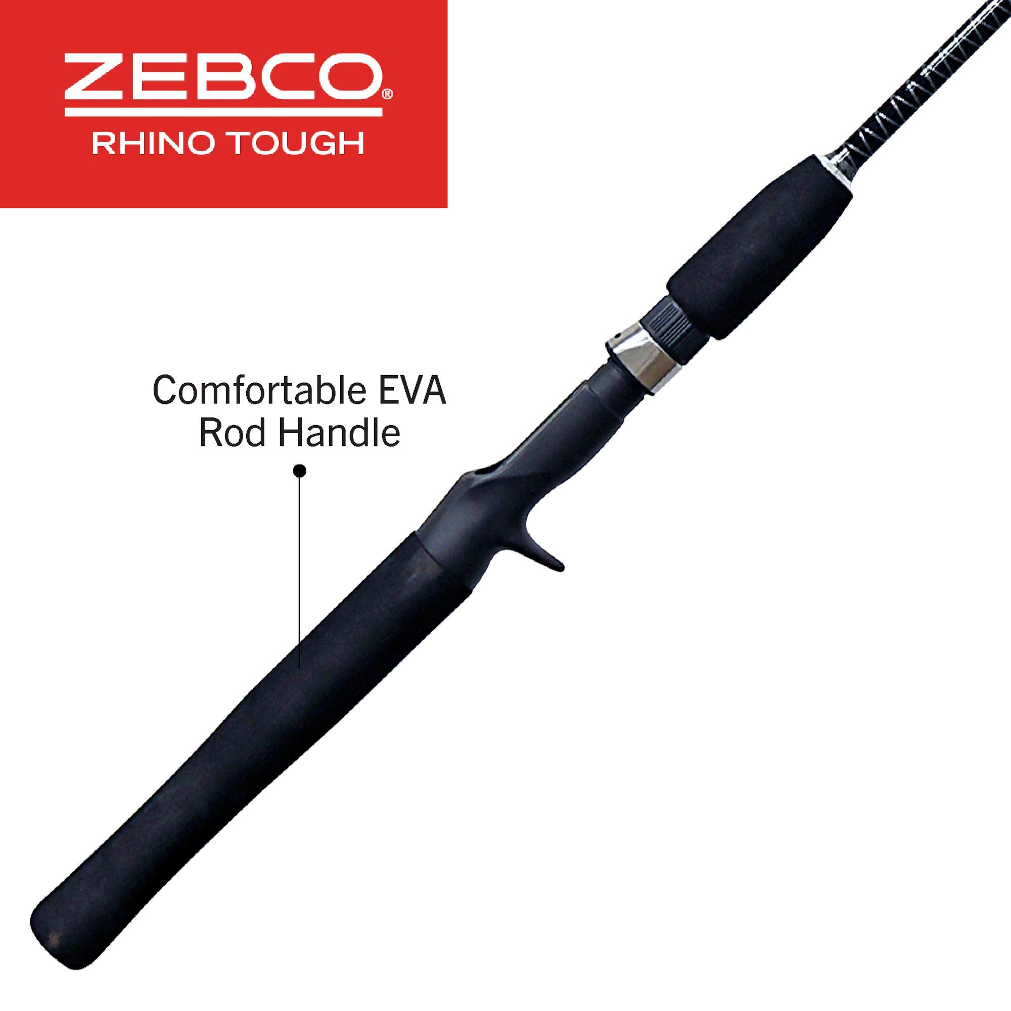 Zebco Rhino Tough Casting Fishing Rod, 5-Foot 6-Inch 2-Piece Heavy-Duty Cross-Weave Fishing Pole, EVA Rod Handle, Heavy-Duty Guides, Stainless Steel D-Frame Tip Guide, Medium-Light Power, Black