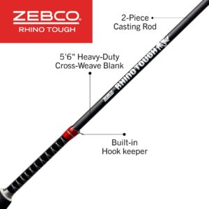 Zebco Rhino Tough Casting Fishing Rod, 5-Foot 6-Inch 2-Piece Heavy-Duty Cross-Weave Fishing Pole, EVA Rod Handle, Heavy-Duty Guides, Stainless Steel D-Frame Tip Guide, Medium-Light Power, Black