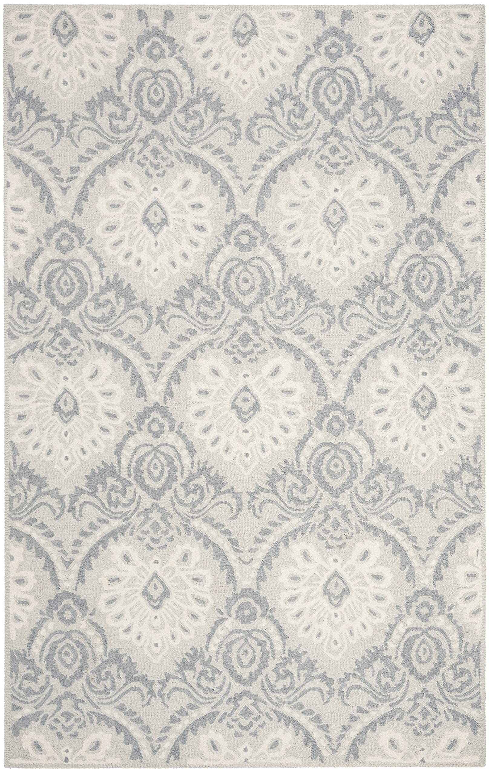 SAFAVIEH Blossom Collection 5' x 8' Light Grey/Ivory BLM106A Handmade Premium Wool Area Rug