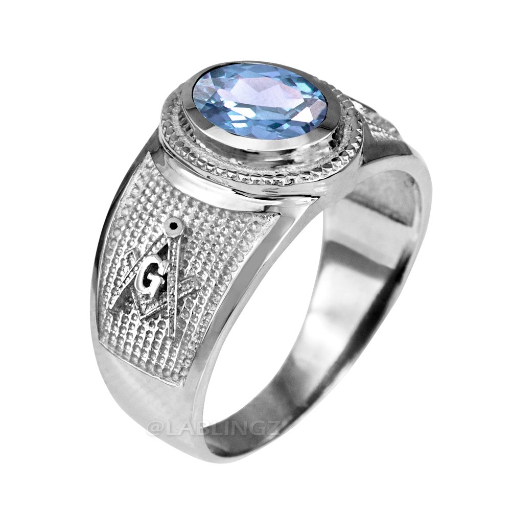 Sterling Silver Masonic March Birthstone Aqua CZ Ring (11)