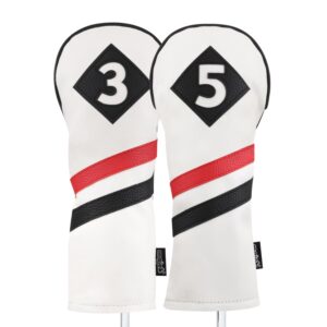 majek retro golf headcovers white red and black vintage leather style 3 & 5 fairway wood head cover classic look