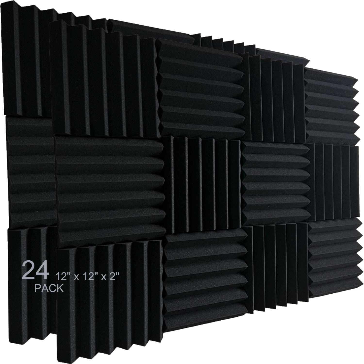 Xinglong 12" x 12" x 2" 24 Pack Black Acoustic Wedge Studio Soundproofing Foam Wall Tiles