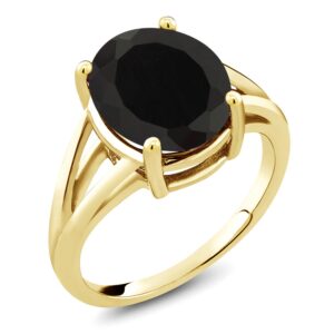 Gem Stone King 18K Yellow Gold Plated Silver Black Onyx Ring For Women (4.00 Cttw, Gemstone December Birthstone, Oval 12X10MM, Available In Size 5,6,7,8,9)