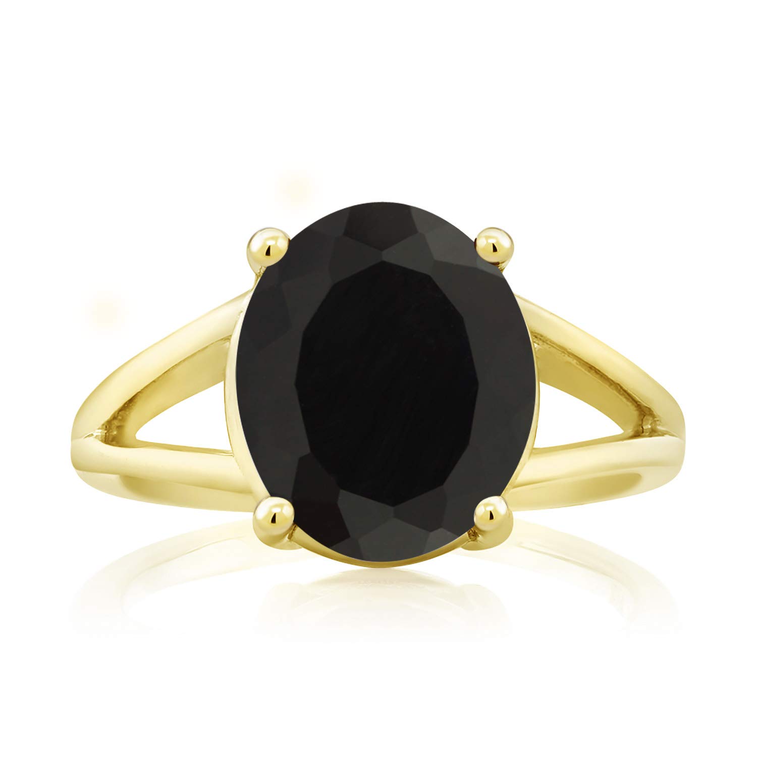 Gem Stone King 18K Yellow Gold Plated Silver Black Onyx Ring For Women (4.00 Cttw, Gemstone December Birthstone, Oval 12X10MM, Available In Size 5,6,7,8,9)