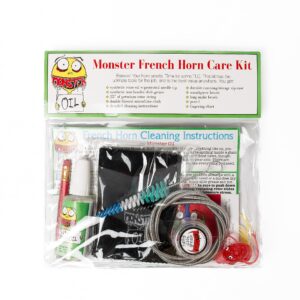 Monster French Horn Care and Cleaning Kit | Rotor Valve Oil w/Easy-to-Use Needle Applicator Tip, Slide Grease, and Cleaning Brushes to Take Care of Your French Horn