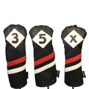 majek retro golf headcovers black red and white vintage leather style 3 5 x fairway wood head cover classic look