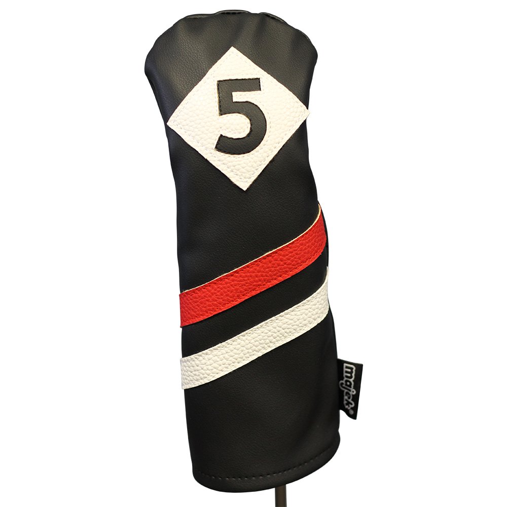 Majek Retro Golf Headcovers Black Red and White Vintage Leather Style 3 5 X Fairway Wood Head Cover Classic Look