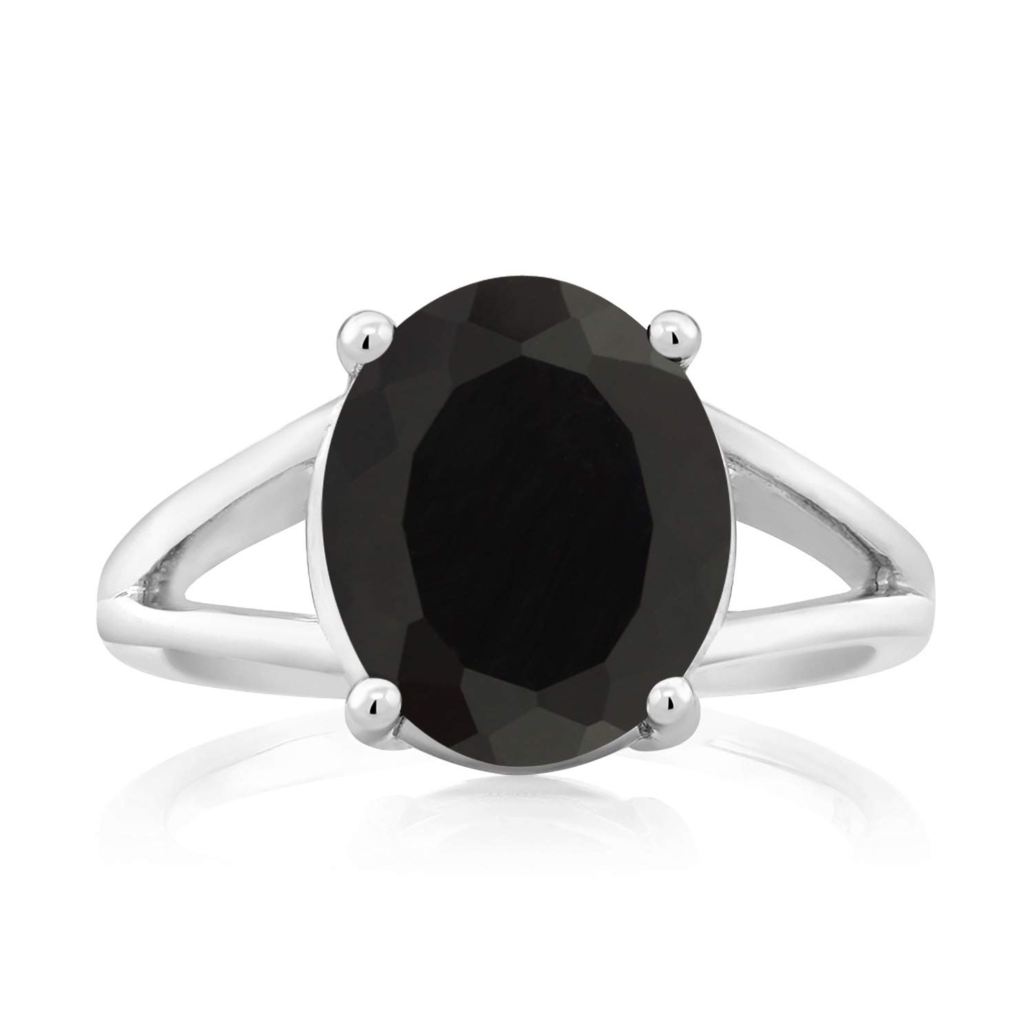 Gem Stone King 925 Sterling Silver Black Onyx Ring For Women | 4.00 Cttw | Gemstone December Birthstone | Oval 12X10MM | Available In Size 5,6,7,8,9