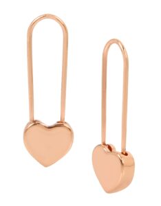 betsey johnson rose gold heart safety pin earrings