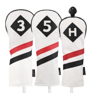 majek retro golf headcovers white red and black vintage leather style 3 5 h fairway wood and hybrid head cover classic look