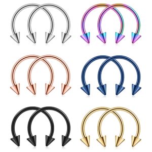 Ruifan 316L Surgical Steel CBR Horseshoe Circular Rings Nose Eyebrow Tragus Lip Ear Hoop Ring Piercing With 3mm Spikes 20G 10MM 12PCS