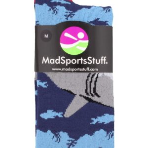 MadSportsStuff Great White Sharks Over the Calf Socks (Navy/Scarlet/Grey, Small)