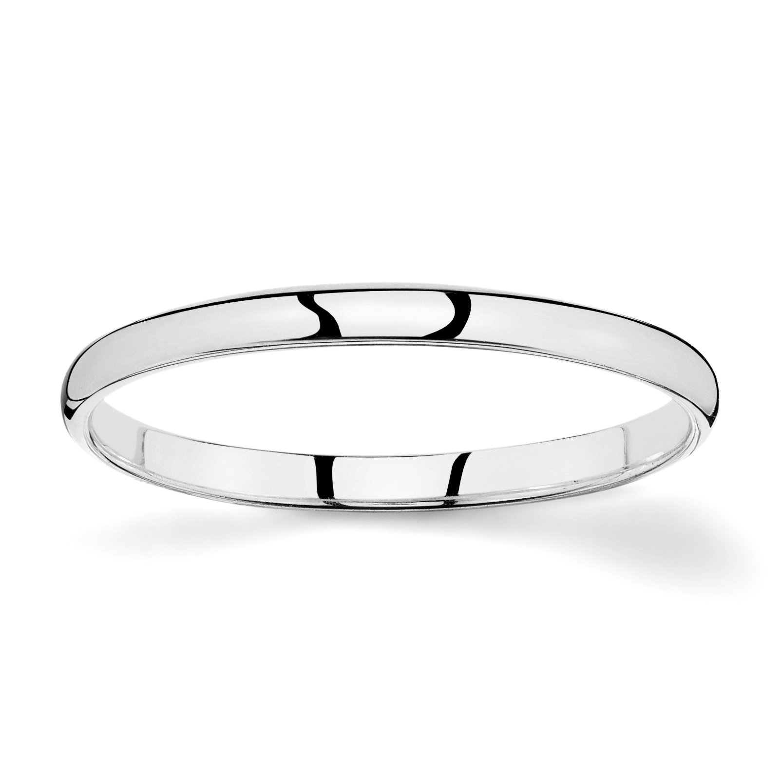 14k White Gold 2mm Plain Wedding Band Light Comfort Fit Ring