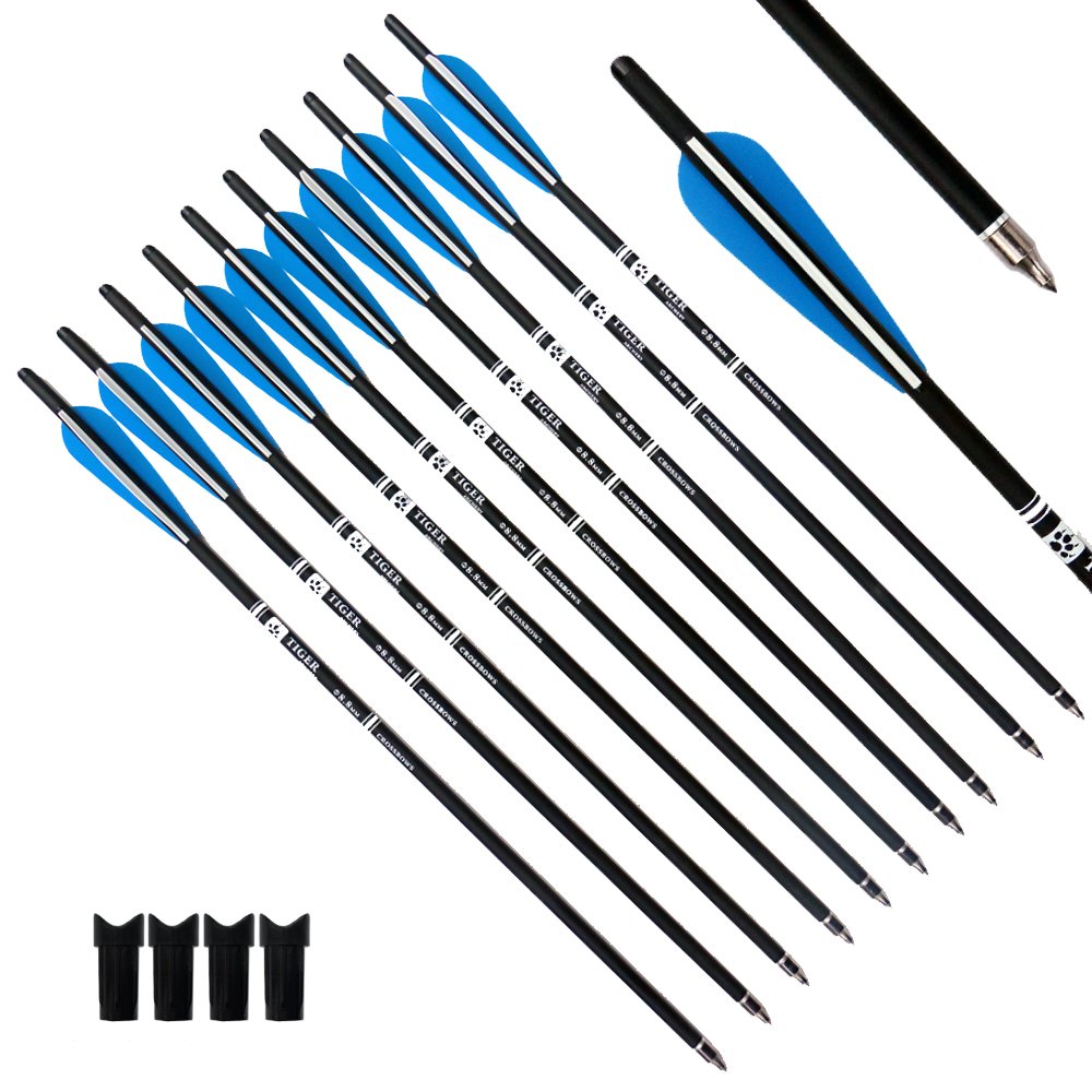 Tiger Archery 20inch Hunting Archery Carbon Arrow Crossbow Bolts with 4" vanes Feather and Replaced Arrowhead/Tip(Pack of 12) … (Blue)