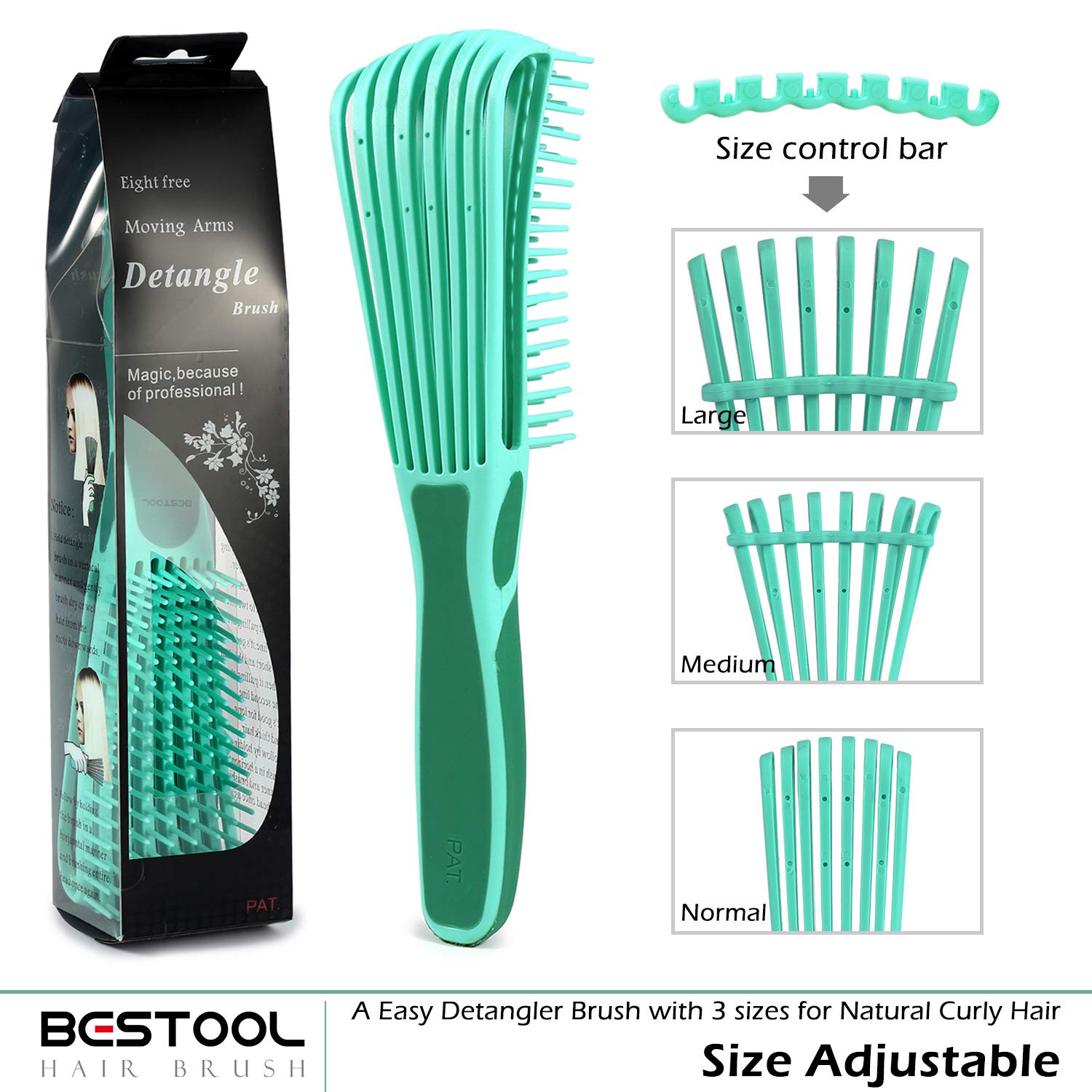 BESTOOL Detangling Brush for Black Natural Hair, Detangler Brush for Curly Hair Afro 3/4abc Texture, Faster n Easier Detangle Wet or Dry Hair with No Pain (Green)