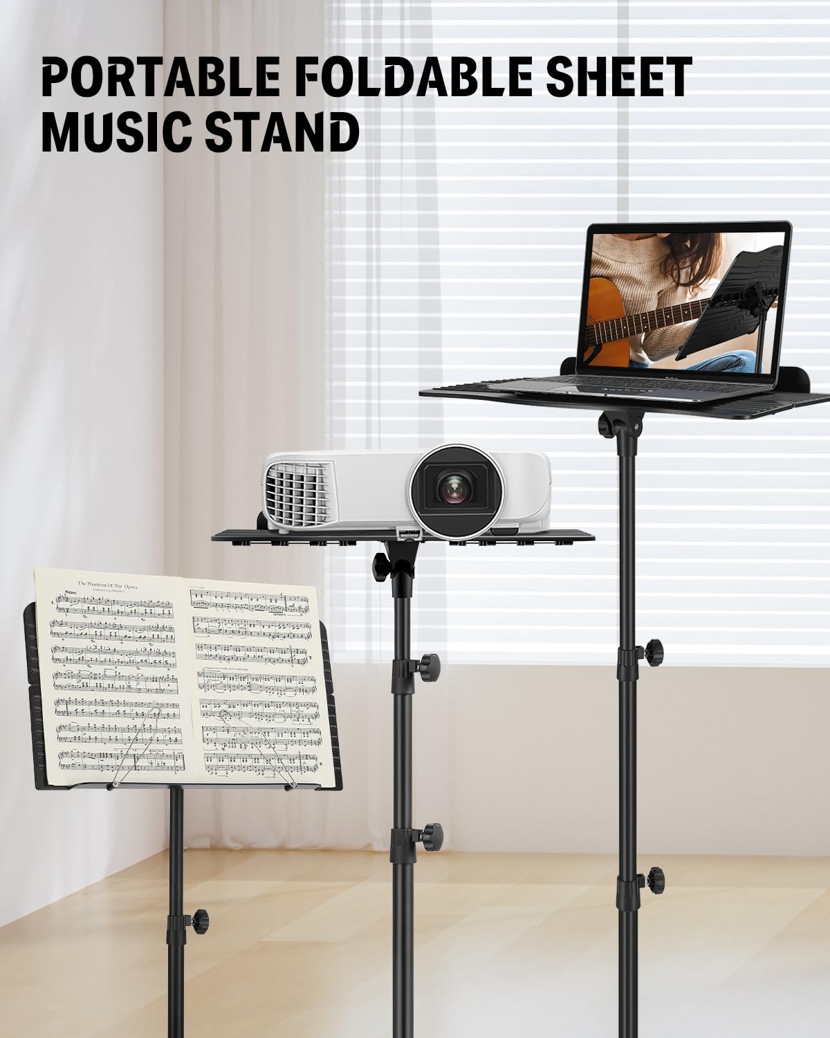 Donner Sheet Music Stand with Light, DMS-1 Portable Metal Music Stand, Tabletop Music Book Stand for Guitar, Ukulele, Violin Players