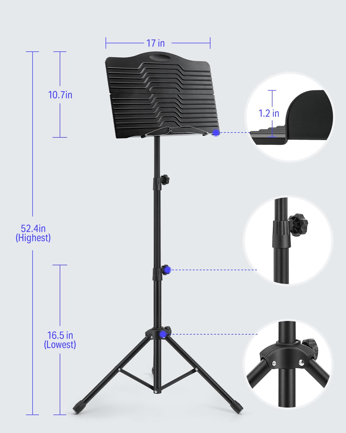 Donner Sheet Music Stand with Light, DMS-1 Portable Metal Music Stand, Tabletop Music Book Stand for Guitar, Ukulele, Violin Players