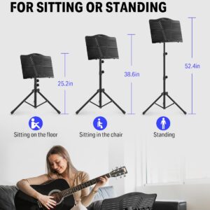 Donner Sheet Music Stand with Light, DMS-1 Portable Metal Music Stand, Tabletop Music Book Stand for Guitar, Ukulele, Violin Players