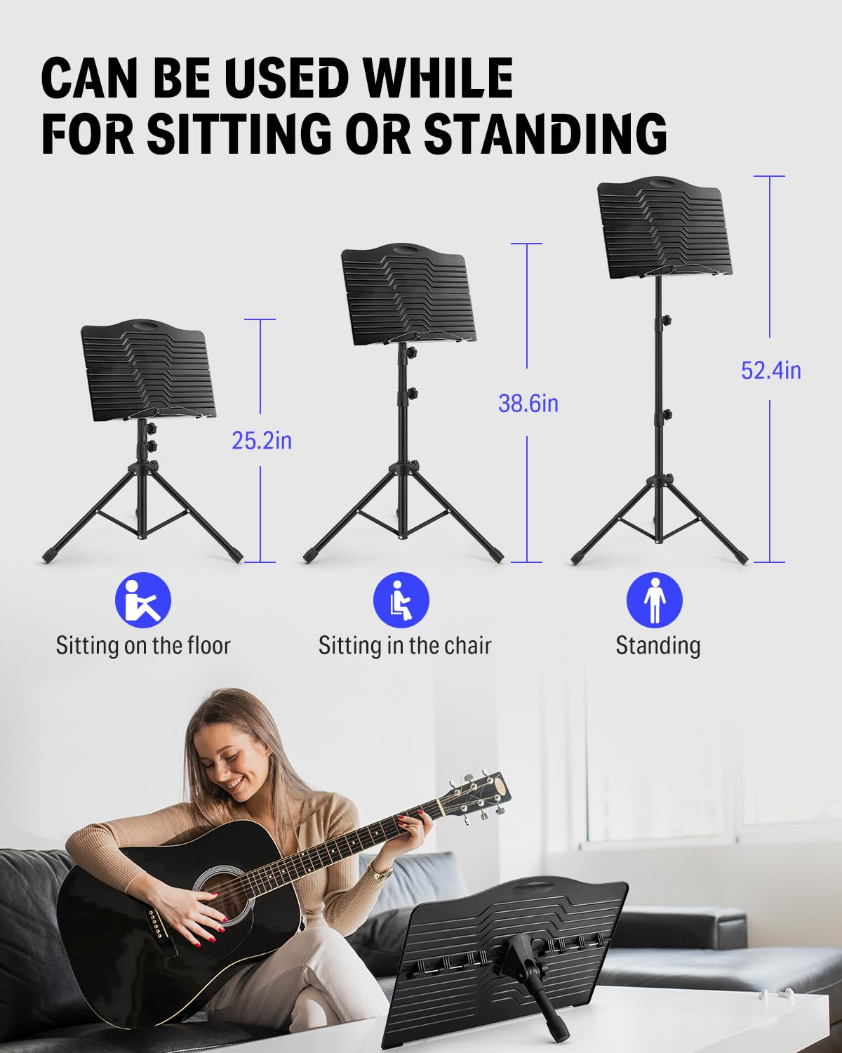 Donner Sheet Music Stand with Light, DMS-1 Portable Metal Music Stand, Tabletop Music Book Stand for Guitar, Ukulele, Violin Players