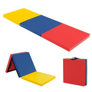 Giantex 6'x2' Tri-Fold Gymnastics Mat with Carry Handles Tumbling Exercise Gym Mat for Aerobics, Yoga, Stretching, MMA (Multicolor)