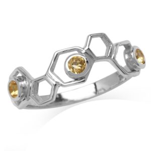 Silvershake 3 Stone Natural Citrine White Gold Plated 925 Sterling Silver Honeycomb Bee Ring Size 7