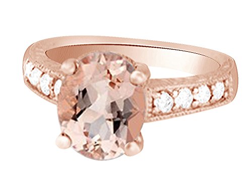 AFFY 2.76 cttw Simulated Pink Morganite & White Natural Diamond Engagement Wedding Ring in 14k Rose Gold with Ring Size -4