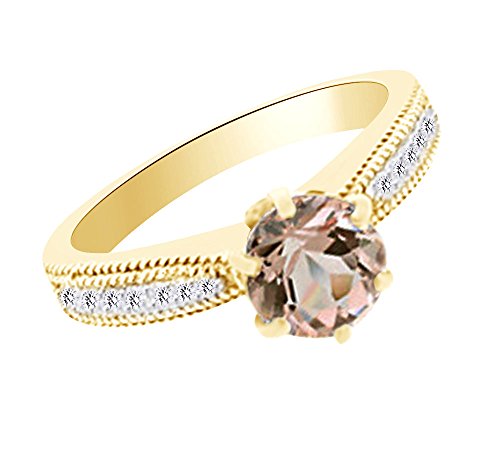 AFFY 1.5 cttw Simulated Pink Morganite & White Natural Diamond Engagement Wedding Ring in 14k Yellow Gold with Ring Size -11.5