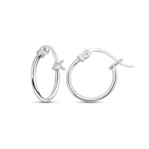 Silver Hoops | Sterling Silver Earrings | Tiny Small 12mm High Polished Round Thin Click-Top Hoop Earring for Women Men