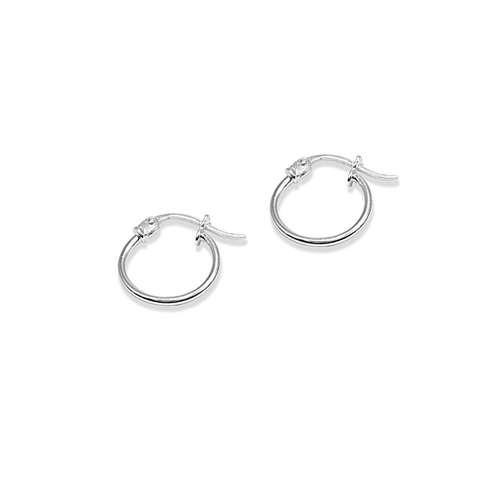 Silver Hoops | Sterling Silver Earrings | Tiny Small 12mm High Polished Round Thin Click-Top Hoop Earring for Women Men