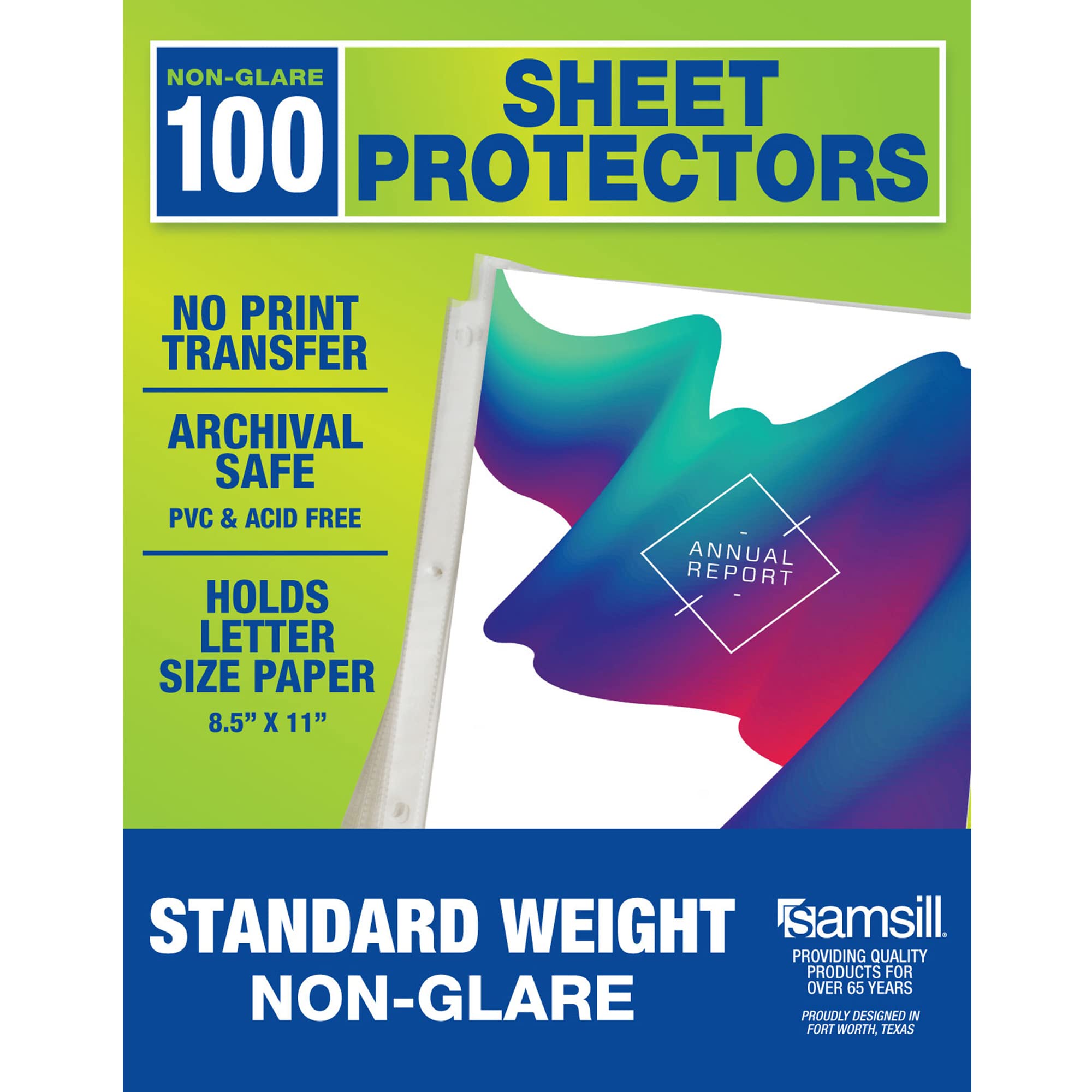 Samsill Sheet Protectors, 8.5x11 Inch Page Protectors, 3 Ring Binder, Standard Weight, Non-Glare Protector, Letter Size, Top Loading, Acid Free, 100 Pack