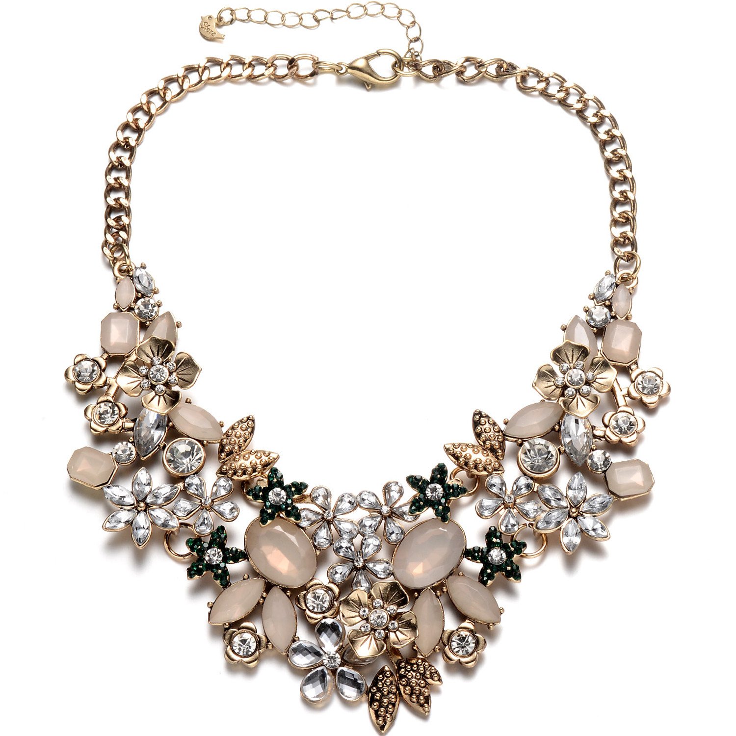 Womens Statement Necklaces Flower Chunky Necklace Floral Bib Necklaces Antique Gold