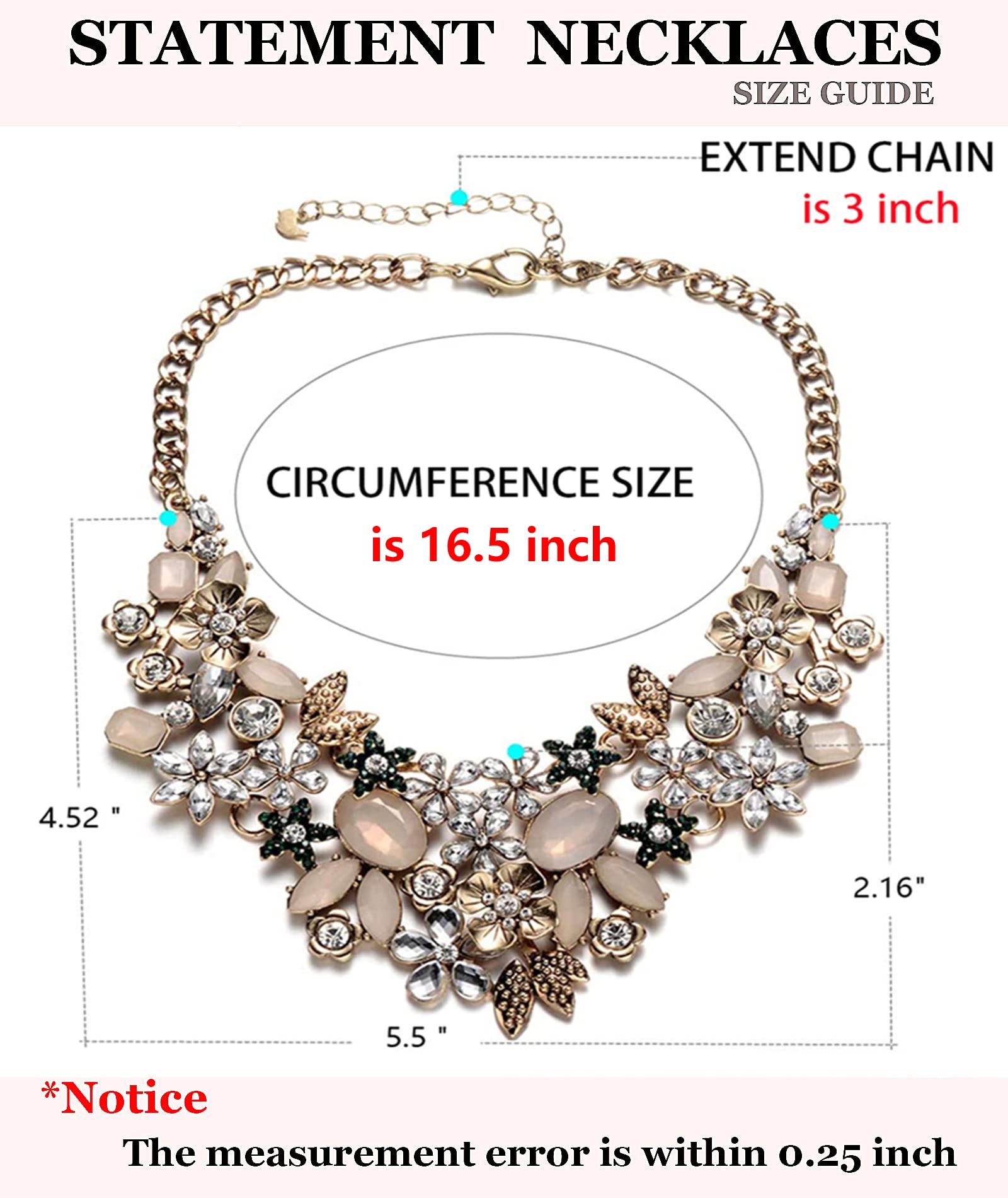 Womens Statement Necklaces Flower Chunky Necklace Floral Bib Necklaces Antique Gold