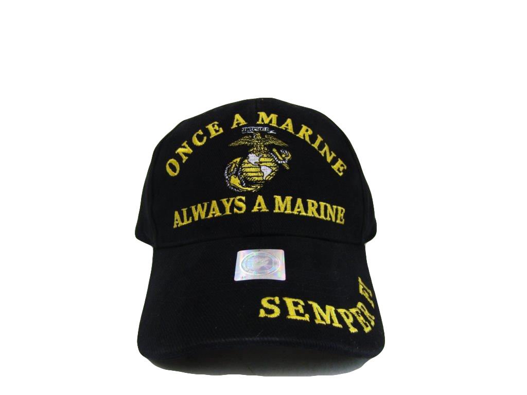 USMC EGA Semper Fi Fidelis Once A Marine Always a Marine Cap Hat Marines 4-07-B Black