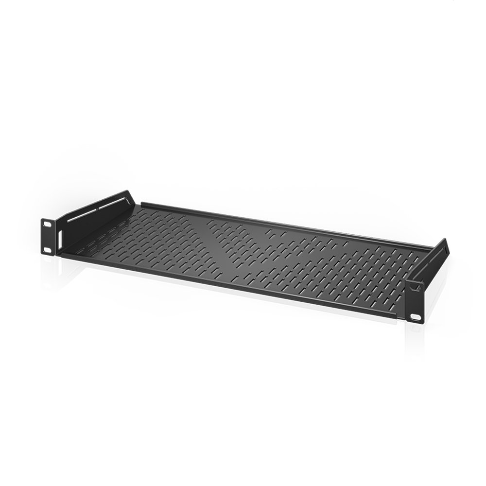 AC Infinity Vented Cantilever 1U Universal Rack Shelf, 8" Deep, for 19" Equipment Racks. Heavy-Duty 2.4mm Cold Rolled Steel, 50lbs Capacity.