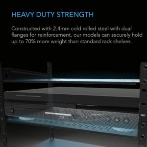 AC Infinity Vented Cantilever 1U Universal Rack Shelf, 8" Deep, for 19" Equipment Racks. Heavy-Duty 2.4mm Cold Rolled Steel, 50lbs Capacity.