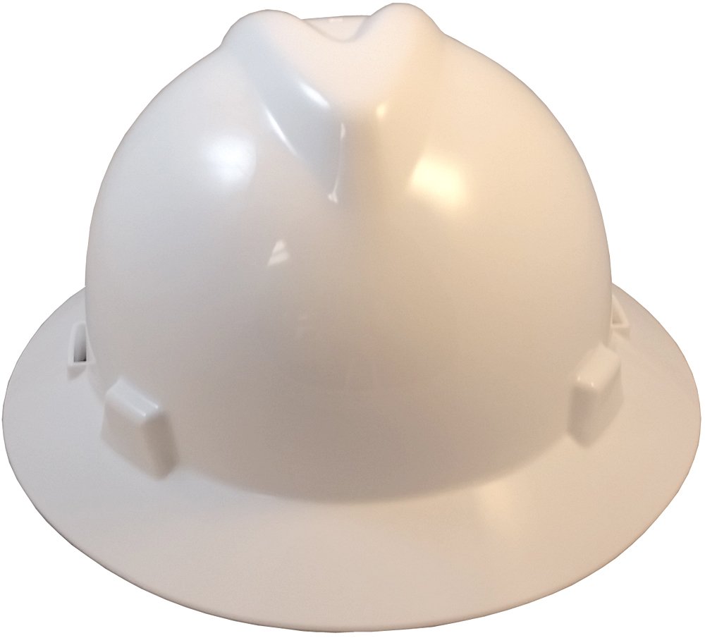 MSA V Full Brim Hard Hats w/FasTrac III Suspensions with Handy Tote Bag - White