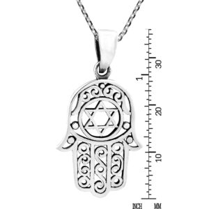 AeraVida Hamsa or Hand of God with the Star of David .925 Sterling Silver Pendant Necklace | Jewish Star of David in Hamsa Hand Pendant | Jewelry Gift