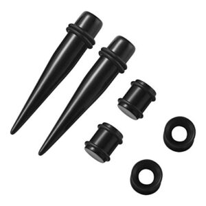 JDXN Acrylic Ear Stretching Kit Tapers Plugs Silicone Tunnels Gauges Expander 14G-00G Jewelry 50 Pieces Set (black)