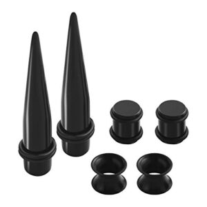 JDXN Acrylic Ear Stretching Kit Tapers Plugs Silicone Tunnels Gauges Expander 14G-00G Jewelry 50 Pieces Set (black)