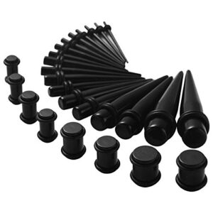 JDXN Acrylic Ear Stretching Kit Tapers Plugs Silicone Tunnels Gauges Expander 14G-00G Jewelry 50 Pieces Set (black)