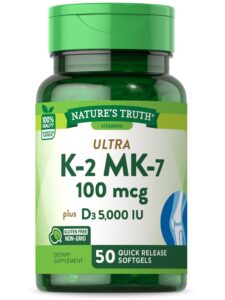 vitamin k2 mk7 complex | 100 mcg | 50 softgels | with vitamin d3 | non-gmo & gluten free supplement | by nature's truth