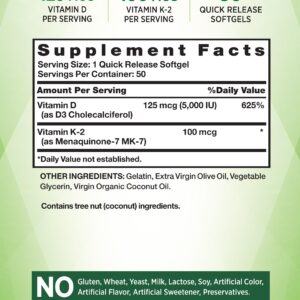 Vitamin K2 MK7 Complex | 100 mcg | 50 Softgels | with Vitamin D3 | Non-GMO & Gluten Free Supplement | by Nature's Truth