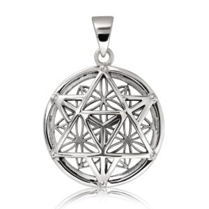 WithLoveSilver 925 Sterling Silver Celtic Knot Round Merkabah Metatron Flower of Life Pendant