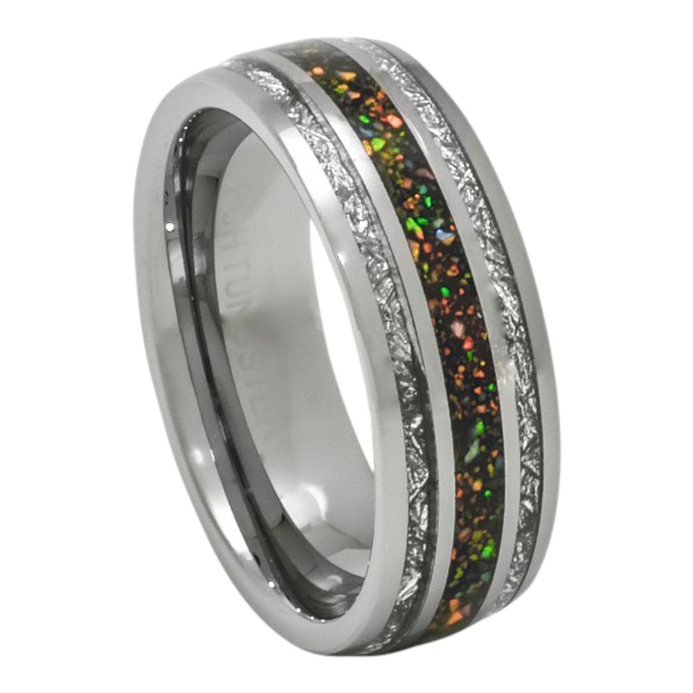 PCH Jewelers 8mm Tungsten Ring Created-Opal Imitated Meteorite Wedding Band 7-13 (7)