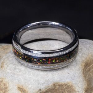 PCH Jewelers 8mm Tungsten Ring Created-Opal Imitated Meteorite Wedding Band 7-13 (7)