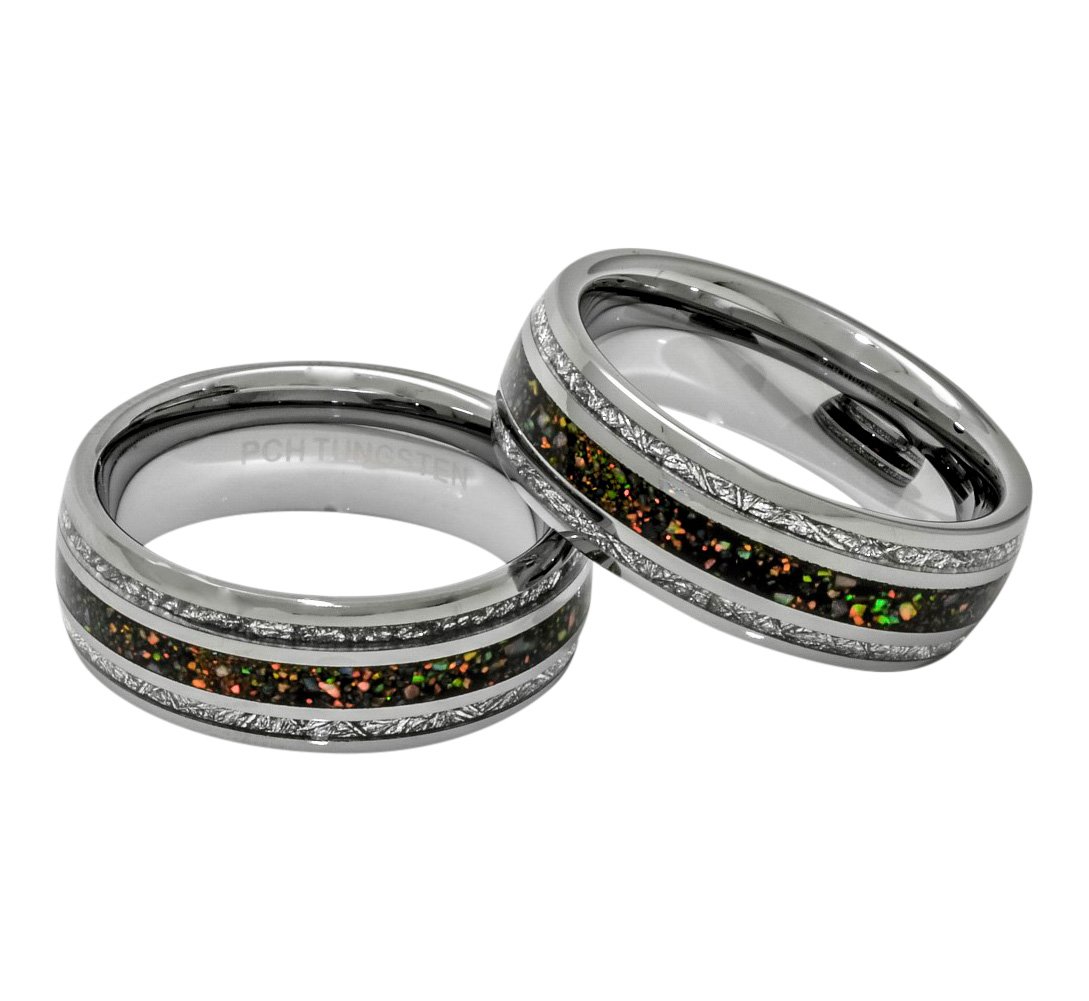 PCH Jewelers 8mm Tungsten Ring Created-Opal Imitated Meteorite Wedding Band 7-13 (7)