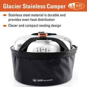 GSI Outdoors Glacier Stainless Camper 4 Person Packable Cookware & Dinnerware Set for Camping or Backpacking