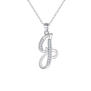 ever faith 925 sterling silver cz cursive initial alphabet letter j adjustable pendant necklace clear