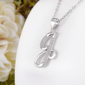 EVER FAITH 925 Sterling Silver CZ Cursive Initial Alphabet Letter J Adjustable Pendant Necklace Clear